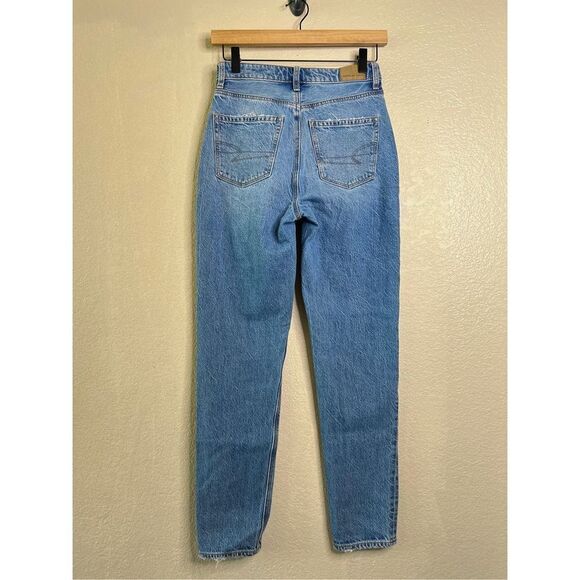 American Eagle Jeans Womens Size 00 Long Mom Blue Medium Wash Denim Distressed - Picture 5 of 12